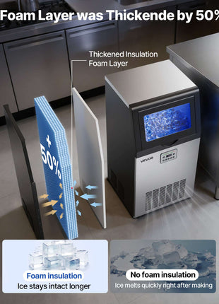 Commercial Ice Maker Machine, 120 lbs/24h with 30 lbs Storage Capacity, Built-in/Freestanding/Under Counter, Stainless Steel Ice Maker with LED Display & Self-Cleaning, for Home Bar Restaurant