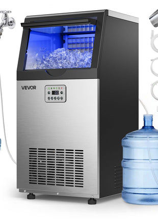 Commercial Ice Maker Machine, 120 lbs/24h with 30 lbs Storage Capacity, Built-in/Freestanding/Under Counter, Stainless Steel Ice Maker with LED Display & Self-Cleaning, for Home Bar Restaurant