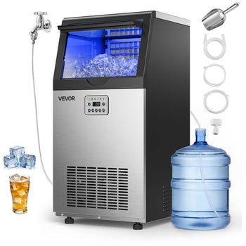 Commercial Ice Maker Machine, 120 lbs/24h with 30 lbs Storage Capacity, Built-in/Freestanding/Under Counter, Stainless Steel Ice Maker with LED Display & Self-Cleaning, for Home Bar Restaurant