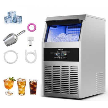 Commercial Ice Maker Machine, 130 lbs/24h with 30 lbs Storage Capacity, Built-in/Freestanding/Under Counter, Stainless Steel Ice Maker with LED Display & Self-Cleaning, for Home Bar Restaurant