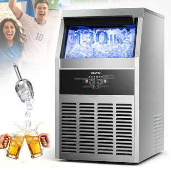 Commercial Ice Maker Machine, 130 lbs/24h with 30 lbs Storage Capacity, Built-in/Freestanding/Under Counter, Stainless Steel Ice Maker with LED Display & Self-Cleaning, for Home Bar Restaurant