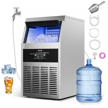 Commercial Ice Maker Machine, 150 lbs/24h with 30 lbs Storage Capacity, Built-in/Freestanding/Under Counter, Stainless Steel Ice Maker with LED Display & Self-Cleaning, for Home Bar Restaurant