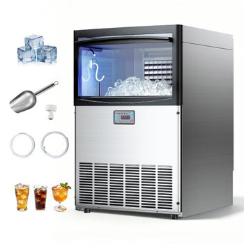 Commercial Ice Maker Machine, 200 lbs/24h with 50 lbs Storage Capacity, Built-in/Freestanding/Under Counter, Stainless Steel Ice Maker with LED Display & Self-Cleaning, for Home Bar Restaurant