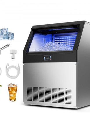 Commercial Ice Maker Machine, 360 lbs/24h with 85 lbs Storage Capacity, Built-in/Freestanding/Under Counter, Stainless Steel Ice Maker with LED Display & Self-Cleaning, for Home Bar Restaurant