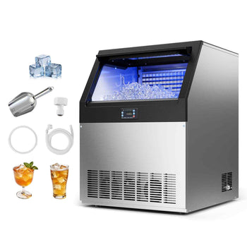 Commercial Ice Maker Machine, 440 lbs/24h with 85 lbs Storage Capacity, Built-in/Freestanding/Under Counter, Stainless Steel Ice Maker with LED Display & Self-Cleaning, for Home Bar Restaurant