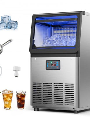 Commercial Ice Maker Machine, 80 lbs/24h with 13 lbs Storage Capacity, Countertop/Freestanding/Under Counter, Stainless Steel Ice Maker with LED Display & Self-Cleaning, for Home Bar Restaurant