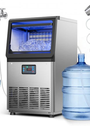 Commercial Ice Maker Machine, 90 lbs/24h with 13 lbs Storage Capacity, Countertop/Freestanding/Under Counter, Stainless Steel Ice Maker with LED Display & Self-Cleaning, for Home Bar Restaurant
