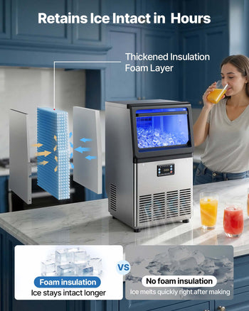 Commercial Ice Maker Machine, 90 lbs/24h with 13 lbs Storage Capacity, Countertop/Freestanding/Under Counter, Stainless Steel Ice Maker with LED Display & Self-Cleaning, for Home Bar Restaurant