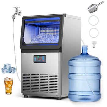 Commercial Ice Maker Machine, 90 lbs/24h with 13 lbs Storage Capacity, Countertop/Freestanding/Under Counter, Stainless Steel Ice Maker with LED Display & Self-Cleaning, for Home Bar Restaurant