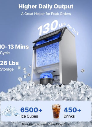 Commercial Ice Maker Machine, 100 lbs/24h with 26 lbs Storage Capacity, Built-in/Freestanding/Under Counter, Stainless Steel Ice Maker with LED Display & Self-Cleaning, for Home Bar Restaurant
