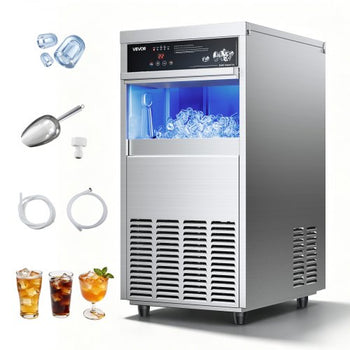 Commercial Ice Maker Machine, 100 lbs/24h with 30-35 lbs Storage, Built-in/Freestanding/Under Counter, Stainless Steel Ice Maker with LED Display & Self-Cleaning, for Home Bar Restaurant