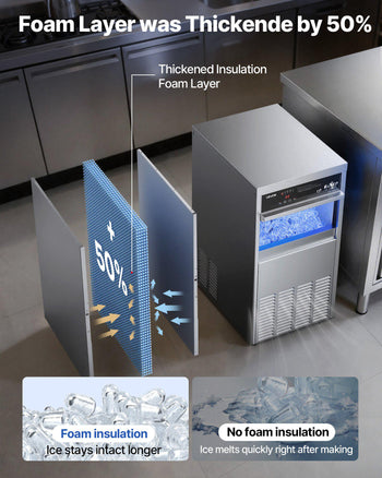 Commercial Ice Maker Machine, 100 lbs/24h with 30-35 lbs Storage, Built-in/Freestanding/Under Counter, Stainless Steel Ice Maker with LED Display & Self-Cleaning, for Home Bar Restaurant