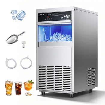 Commercial Ice Maker Machine, 100 lbs/24h with 30-35 lbs Storage, Built-in/Freestanding/Under Counter, Stainless Steel Ice Maker with LED Display & Self-Cleaning, for Home Bar Restaurant