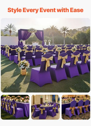 50 Pcs Purple Chair Covers, Polyester Spandex Chair Cover, Stretch Slipcovers for Wedding Party Dining Banquet Flat-Front Chair Covers, Fits Chair Measures up to 20.08 x 17.72 x 37.4 inch