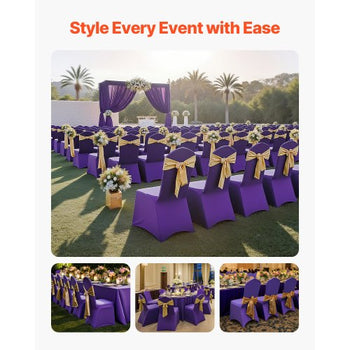 50 Pcs Purple Chair Covers, Polyester Spandex Chair Cover, Stretch Slipcovers for Wedding Party Dining Banquet Flat-Front Chair Covers, Fits Chair Measures up to 20.08 x 17.72 x 37.4 inch