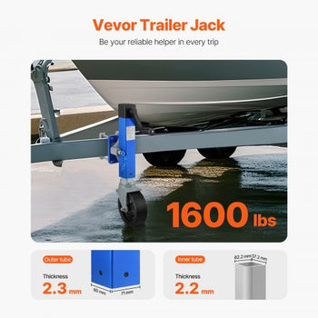 Trailer Jack with Wheel, 1600 lbs Heavy Duty Swivel Boat Trailer Jack PP Single Wheel, 10" Lift, Bolt-on Trailer Tongue Jack with Ergonomic Handle for RV, Boat, Horse Trailer, Utility Trailer