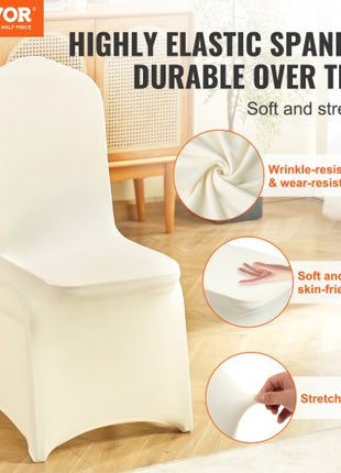 Stretch Spandex Folding Chair Covers, Universal Fitted Chair Cover, Removable Washable Protective Slipcovers, for Wedding, Holiday, Banquet, Party, Celebration, Dining (50PCS Beige)