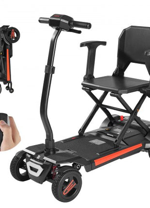 4-Wheel Electric Mobility Scooter for Adults & Seniors, Integrated Automatic Folding Mobility Scooter with Remote Control, NFC Keys & Long Range, 265LBS Loading Travel Wheelchair
