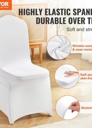 Stretch Spandex Folding Chair Covers, Universal Fitted Chair Cover, Removable Washable Protective Slipcovers, for Wedding, Holiday, Banquet, Party, Celebration, Dining (200PCS White)