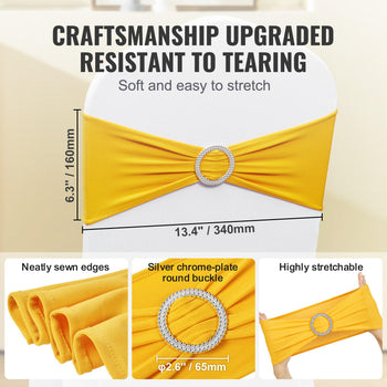 Stretch Spandex Chair Sashes, Chair Slipcover and Stretch Chair Sash with Round Buckle, Elastic Chair Bands, Fitting Wedding, Holiday, Banquet, Party Chair Decoration (50 PCS Golden Yellow)