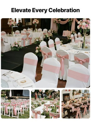 Satin Chair Sashes Bows, 100PCS Chair Ribbon Ties Back Sash, 7 x 108 inch, Rose Gold Wedding Reception Decoration, for Wedding Ceremony Baby Shower Party Events Banquet Chair Cover Decoration