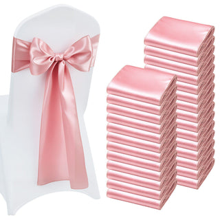Satin Chair Sashes Bows, 100PCS Chair Ribbon Ties Back Sash, 7 x 108 inch, Rose Gold Wedding Reception Decoration, for Wedding Ceremony Baby Shower Party Events Banquet Chair Cover Decoration