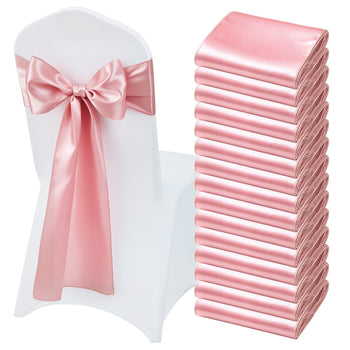 Satin Chair Sashes Bows, 50PCS Chair Ribbon Ties Back Sash, 7 x 108 inch, Rose Gold Wedding Reception Decoration, for Wedding Ceremony Baby Shower Party Events Banquet Chair Cover Decoration