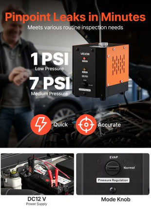 Automotive Smoke Machine Leak Detector, DC 12V EVAP Vacuum Diagnostic Tester with Built-in Air Pump, Adjustable Pressure, Vacuum Pipeline Fuel Diagnostic Detector for Cars, Motorcycles, Boats