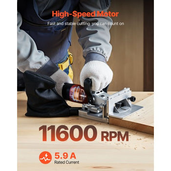 Biscuit Plate Joiner, 5.9A, Plate Joiner Tool Kit with 11,600 RPM 760W Motor, 45-Degree Locating Notch, Carbide Tipped Blade, Wood Biscuits, Dust Bag, Adjustable Angle & Depth, for Woodworking