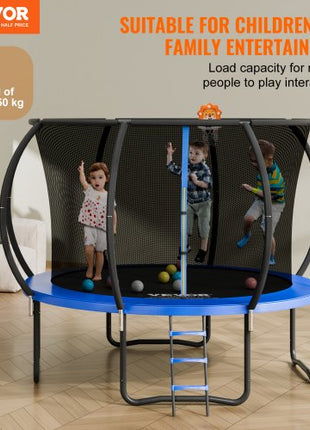 10FT Trampoline, 330 lbs Trampoline with Enclosure Net, Ladder, and Curved Pole, Heavy Duty Trampoline with Jumping Mat and Spring Cover Padding, Outdoor Recreational Trampolines for Kids Adults