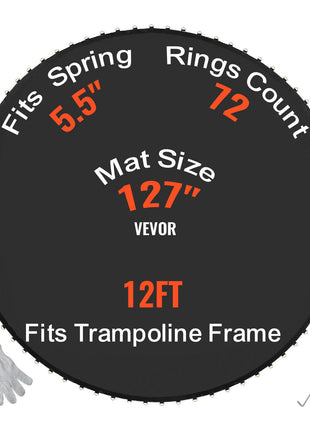 Replacement Trampoline Mat, Jumping Mat Fits 12ft Frame, Universal Jumping Mat for 12ft Round Trampoline, Reinforce UV-Resistant Mat with Spring Tool & Durable V-Rings, Fit 5.5" Spring Length