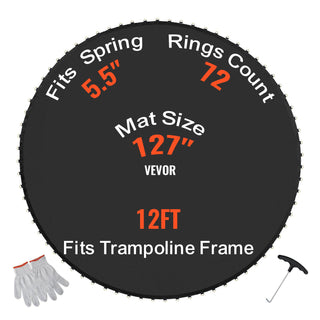 Replacement Trampoline Mat, Jumping Mat Fits 12ft Frame, Universal Jumping Mat for 12ft Round Trampoline, Reinforce UV-Resistant Mat with Spring Tool & Durable V-Rings, Fit 5.5" Spring Length