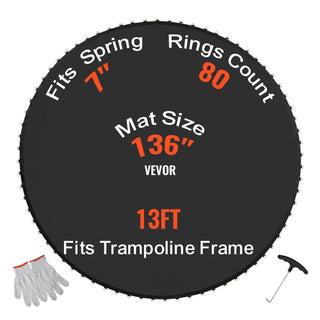 Replacement Trampoline Mat, Jumping Mat Fits 13ft Frame, Universal Jumping Mat for 13ft Round Trampoline, Reinforce UV-Resistant Mat with Spring Tool & Durable V-Rings, Fit 7" Spring Length