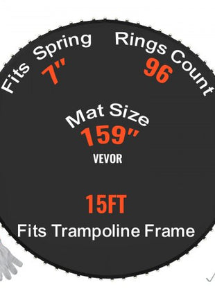 Replacement Trampoline Mat, Jumping Mat Fits 15ft Frame, Universal Jumping Mat for 15ft Round Trampoline, Reinforce UV-Resistant Mat with Spring Tool & Durable V-Rings, Fit 7" Spring Length