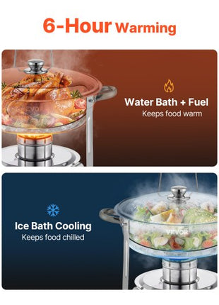 Chafing Dish Buffet Set, 5 Qt 4 Pack, Stainless Steel Chafer with 4 Full Size Pan, Round Catering Warmer Server with Glass Lid Water Pan Folding Stand Fuel Holder, for Wedding Party Banquet