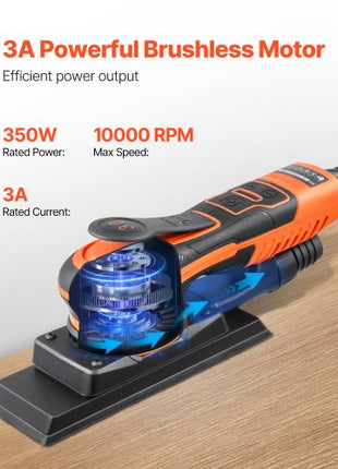 Sheet Sander, 3/8 Sheet 3A EC Brushless Sander, Max. 10000RPM Variable Speed Sheet Finishing Sander with 10PCS Sandpapers and Vacuum Cleaner Adapter for Woodworking