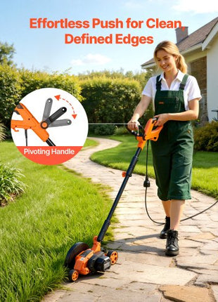 Lawn Edger, 8-inch Blade Length, 12 Amp Electric Edger Lawn Tool, 4000 RPM, with 3-Position Blade Depth, 65 Mn, Pivoting Handle, Dual Wheels, for Lawns, Driveways, Yards, and Sidewalk Edges