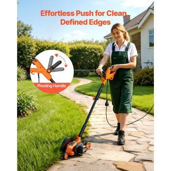Lawn Edger, 8-inch Blade Length, 12 Amp Electric Edger Lawn Tool, 4000 RPM, with 3-Position Blade Depth, 65 Mn, Pivoting Handle, Dual Wheels, for Lawns, Driveways, Yards, and Sidewalk Edges