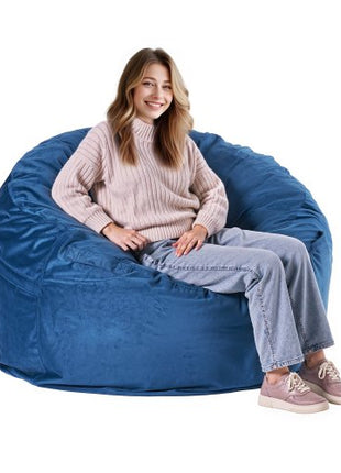 Bean Bag Chair, Round BeanBag Chair with Removable & Washable Cover for Adult, Dutch Velvet & High-Density Foam Filling Adult Bean Bag with Handle and Side Pocket for Living Room, Bedroom, Blue
