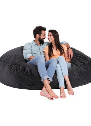 Bean Bag Chair, Giant BeanBag Chair with Removable & Washable Cover for Adult, Dutch Velvet & High-Density Foam Filling Round Bean Bag with Handle and Side Pocket for Living Room Bedroom, Black
