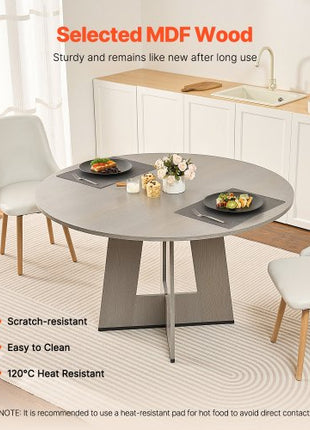 Round Dining Table, 47 inch Wood Table for 4-6 Person, Farmhouse Circle Dinner Furniture, Rustic Leisure Tables with Thick Wooden Legs, for Home Kitchen Living Room, Grey (Only Table)