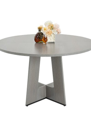 Round Dining Table, 47 inch Wood Table for 4-6 Person, Farmhouse Circle Dinner Furniture, Rustic Leisure Tables with Thick Wooden Legs, for Home Kitchen Living Room, Grey (Only Table)