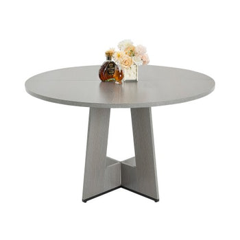 Round Dining Table, 47 inch Wood Table for 4-6 Person, Farmhouse Circle Dinner Furniture, Rustic Leisure Tables with Thick Wooden Legs, for Home Kitchen Living Room, Grey (Only Table)
