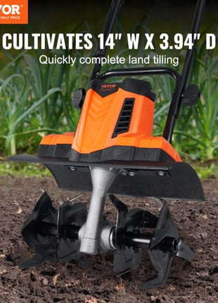 10 Amp Electric Tiller, 14" Tilling Width 3.94" Tilling Depth Corded Electric Tiller/Cultivator, Steel Mn Tines, Rototiller for Garden Lawn Soil Digging