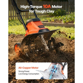Corded Electric Tiller, 14 Inch Tilling Width Garden Rototiller, 10-Amp Motor Heavy-Duty Tilling Machine, Cultivator with Steel Tines and Foldable Handle, for Lawn, Yard, and Gardening Care