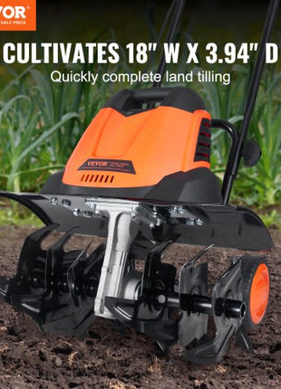 12 Amp Electric Tiller, 18" Tilling Width 3.94" Tilling Depth Corded Electric Tiller/Cultivator, Steel Mn Tines, Rototiller for Garden Lawn Soil Digging