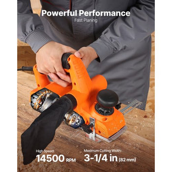 Electric Hand Planer, 3-1/4-Inch Cut Width, 7-Amp 14500 RPM Corded Power Handheld Planer for Wood, with Adjustable Cut Depth, 2 Blades, for Woodworking Wood Chamfer DIY Smooth Finish Carpentry