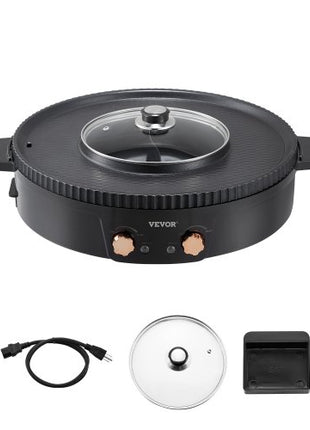 Hot Pot with Grill, 1800W 2-in-1 Electric Smokeless Grill and Hot Pot, Korean BBQ Shabu Shabu Hotpot with Separate Dual Temperature Control, Non-stick Pan, for 2-8 People Family Dining