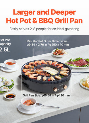 Hot Pot with Grill, 1800W 2-in-1 Electric Smokeless Grill and Hot Pot, Korean BBQ Shabu Shabu Hotpot with Separate Dual Temperature Control, Non-stick Pan, for 2-8 People Family Dining