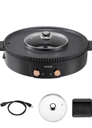 Hot Pot with Grill, 1800W 2-in-1 Electric Smokeless Grill and Hot Pot, Korean BBQ Shabu Shabu Hotpot with Separate Dual Temperature Control, Non-stick Pan, for 2-8 People Family Dining